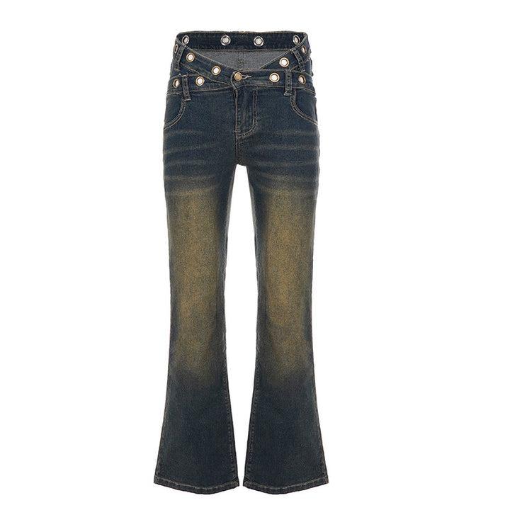 Damen Jeans mit weitem Schnitt und eleganten Gürtelschlaufen Drune