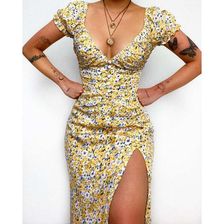 Damen Elegantes Maxikleid mit herzförmigem Ausschnitt und floralen Details Drune