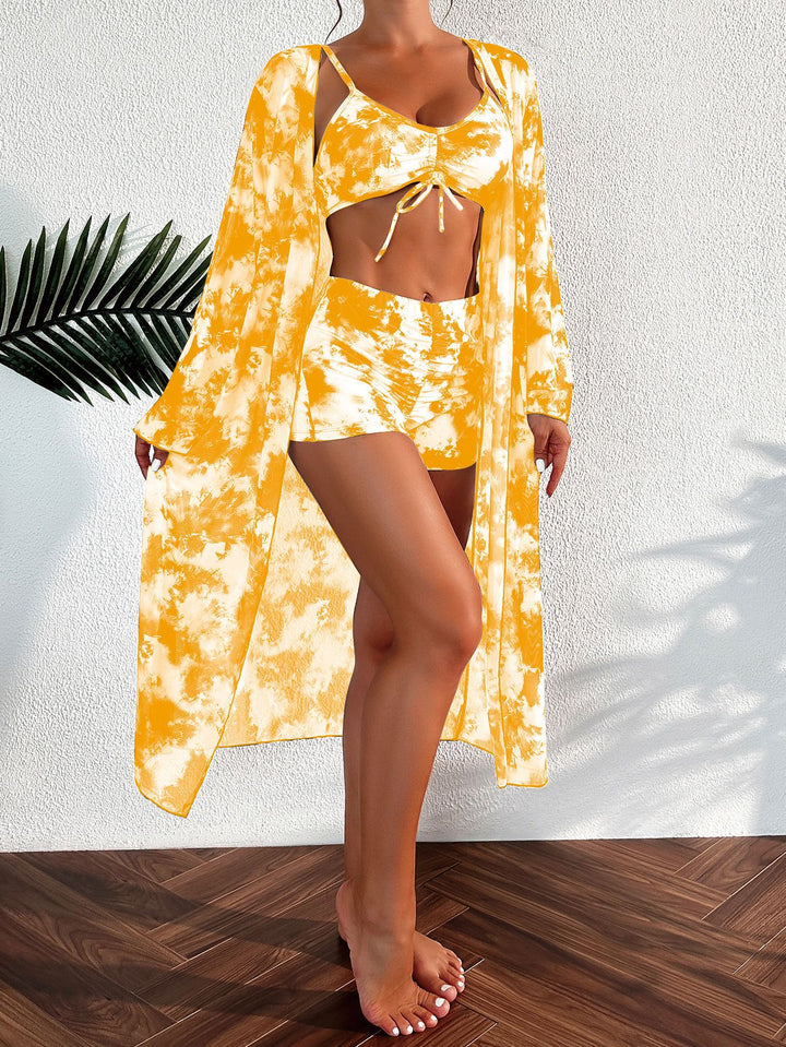 Damen Bikini-Set mit kurzem Höschen und transparentem Strandkimono Drune