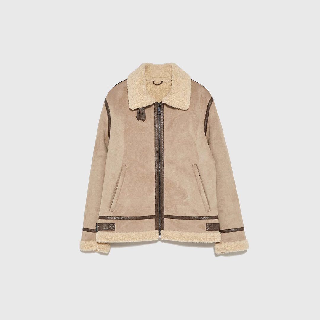 Damen lässige Shearlingjacke mit hochwertigem Obermaterial und komfortablem Innenfutter Drune
