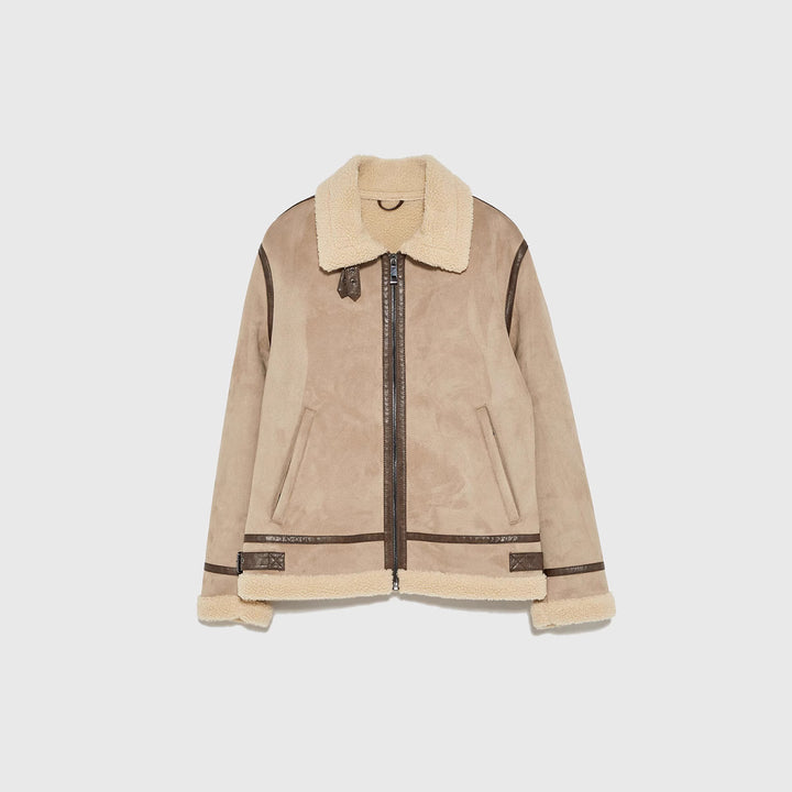Damen lässige Shearlingjacke mit hochwertigem Obermaterial und komfortablem Innenfutter Drune