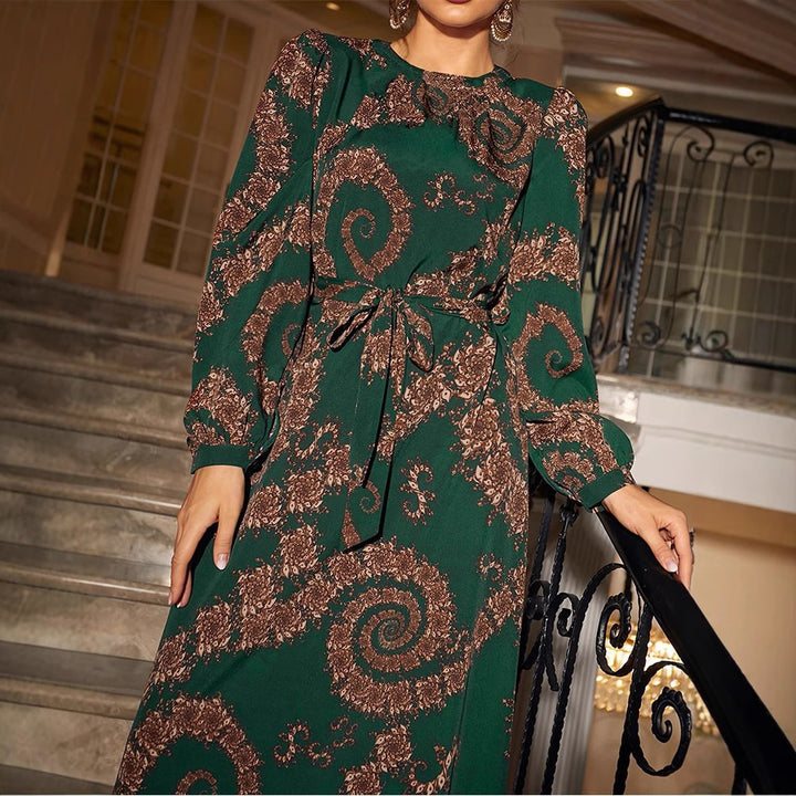 Damen elegantes Maxikleid mit floralen Details und Gürtel Drune