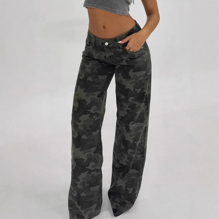 Damen Relaxed Fit Cargohose mit modischem Camouflage-Muster Drune