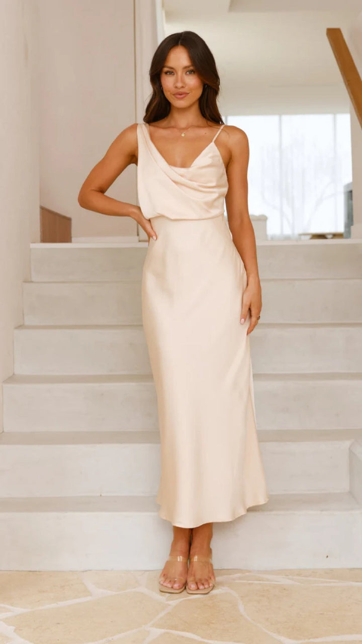 Damen Elegantes Maxikleid mit drapiertem Oberteil und schmaler Silhouette Drune