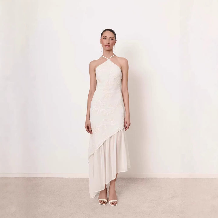 Damen Asymmetrisches Hochzeitskleid mit eleganter Spitze Drune