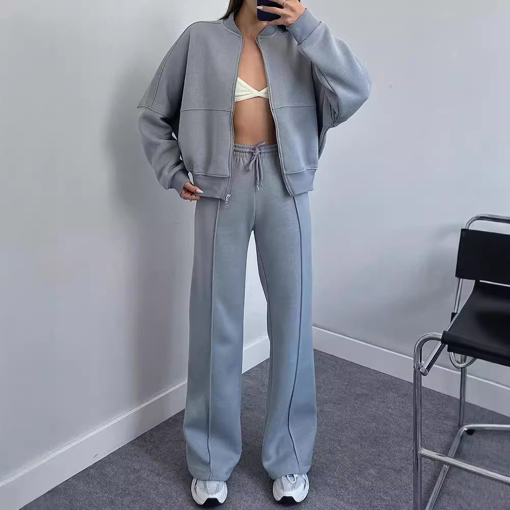Damen Sportliches Lounge-Set mit Reißverschlussjacke und weiten Hosen Drune