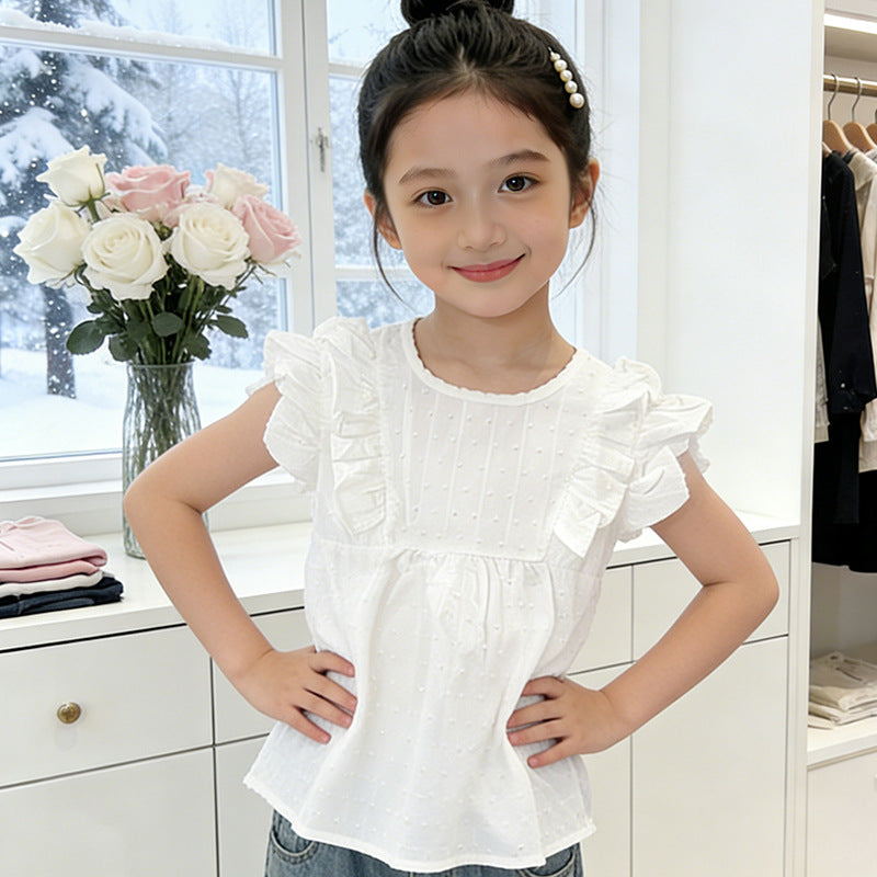 Mädchen modische Bluse mit Rüschen und Pünktchenmuster Drune