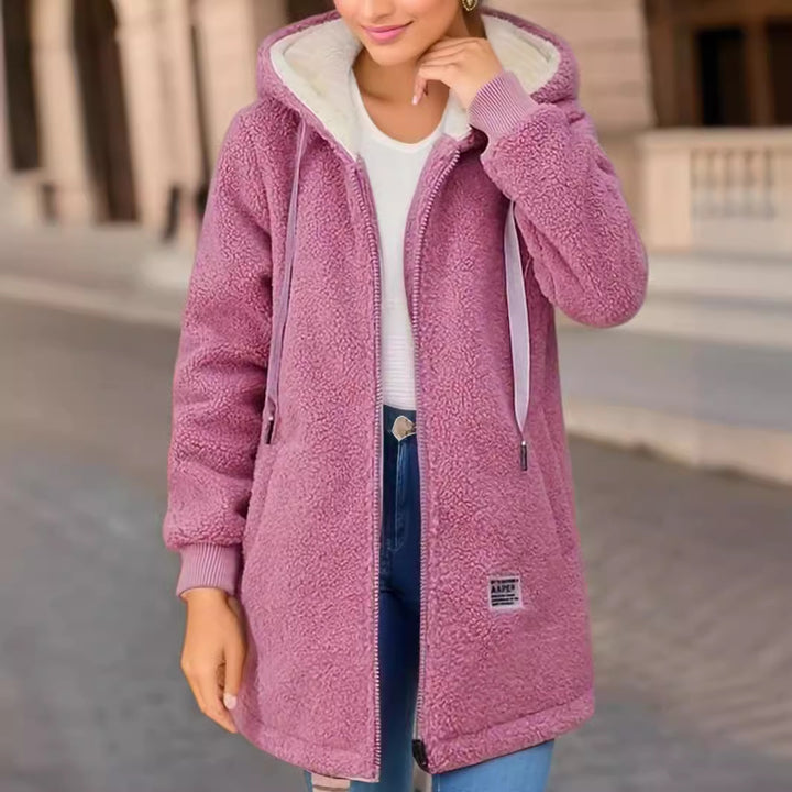 Damen Kapuzen-Sherpa-Jacke mit gestickten Details Drune