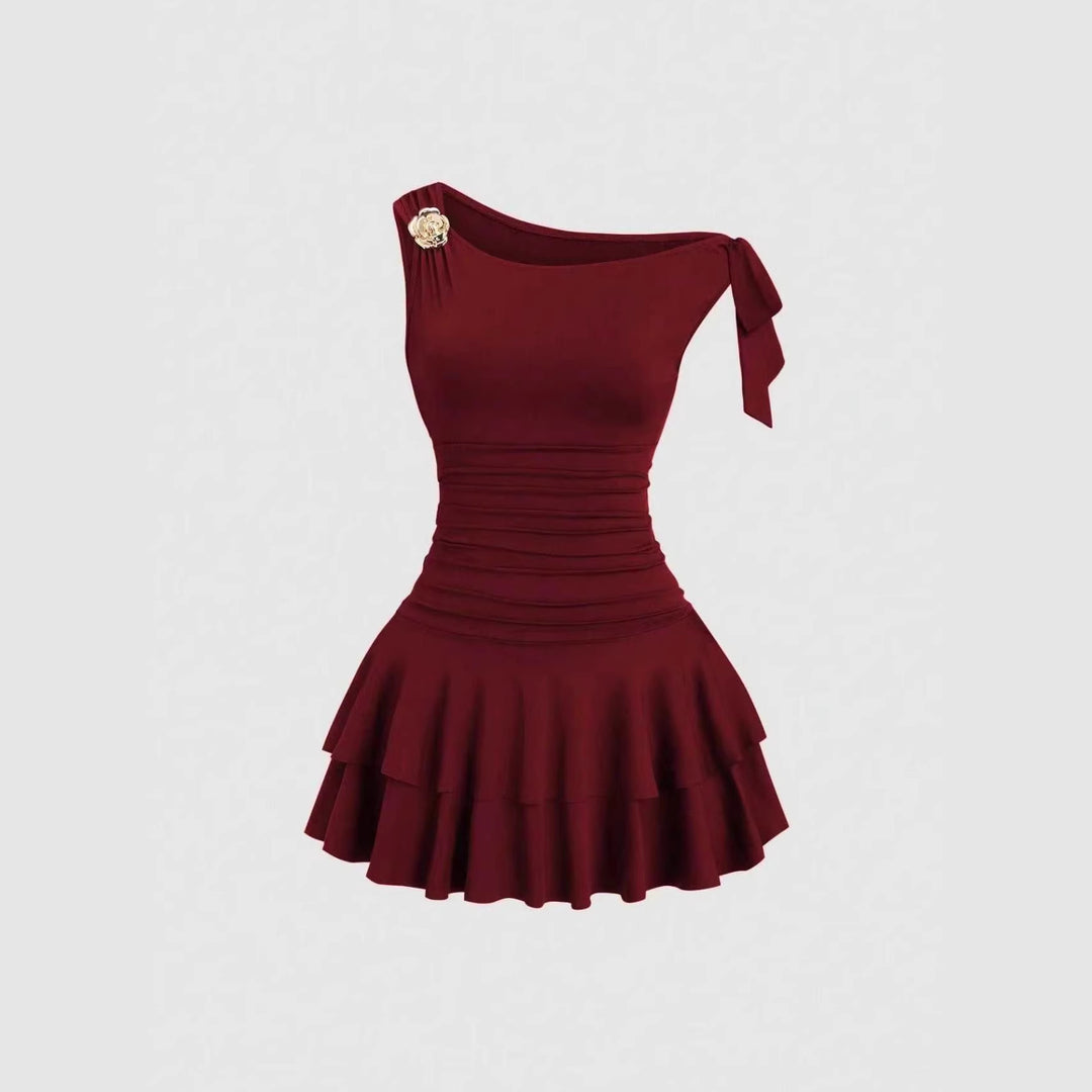 Damen elegantes Wickelkleid mit asymmetrischem Saum und raffiniertem Kordelzug Drune