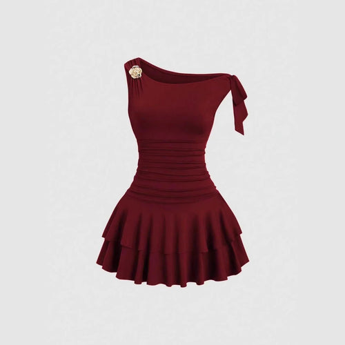 Damen elegantes Wickelkleid mit asymmetrischem Saum und raffiniertem Kordelzug Drune