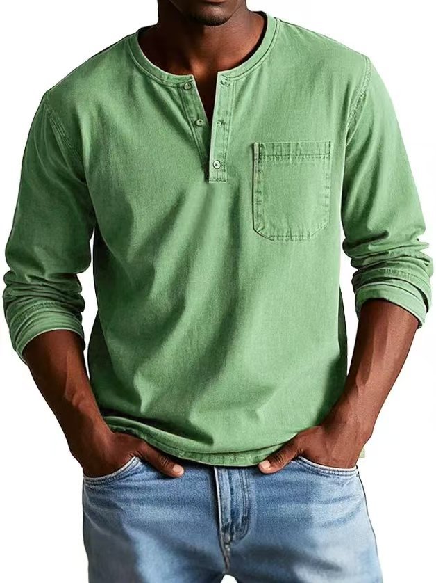 Drune | Langarm T-Shirt Slim Fit Atmungsaktives Material Knopfausschnitt Und Brusttasche