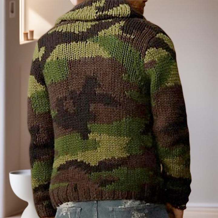 Herren Strickjacke im einzigartigen Camouflage-Design mit hohem Kragen Drune