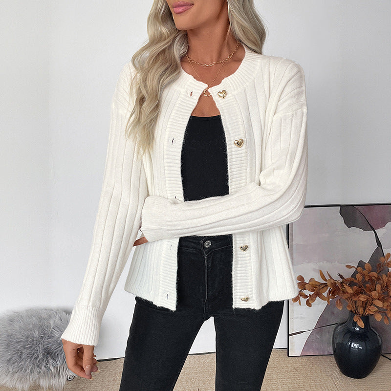 Damen modischer Strickpullover mit Herzknöpfen und strukturierter Oberfläche Drune