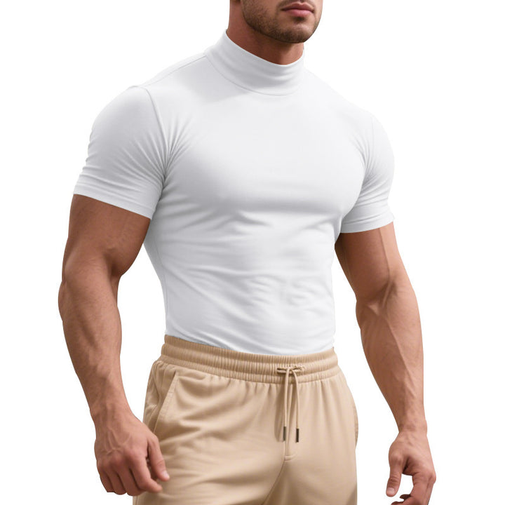 Herren Sportliches Kurzarm-Turtleneck-Oberteil aus feuchtigkeitsregulierendem Material Drune