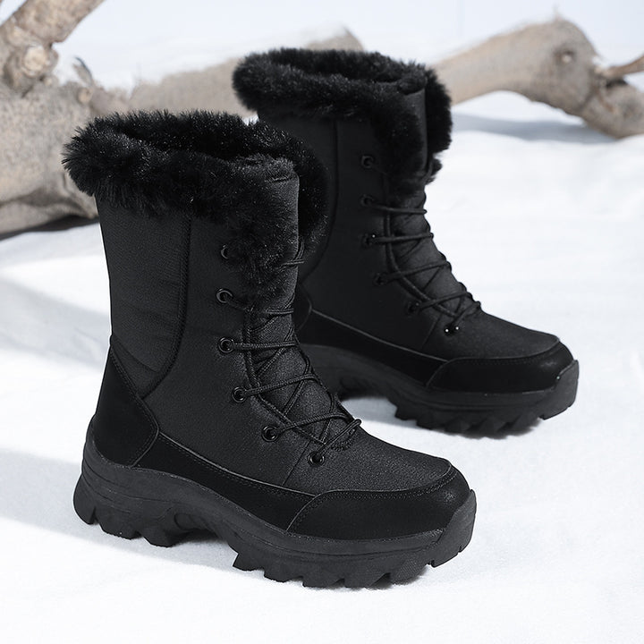 Damen Gefütterte Winterstiefel mit rutschfester Sohle und modischem Kunstfell Drune