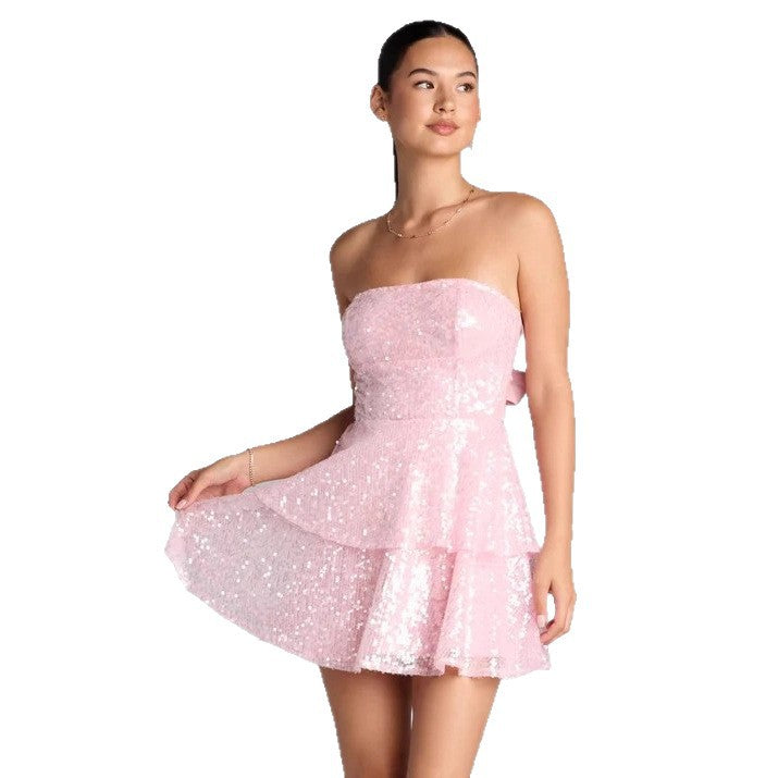 Damen Glamouröses Strass Minikleid Drune
