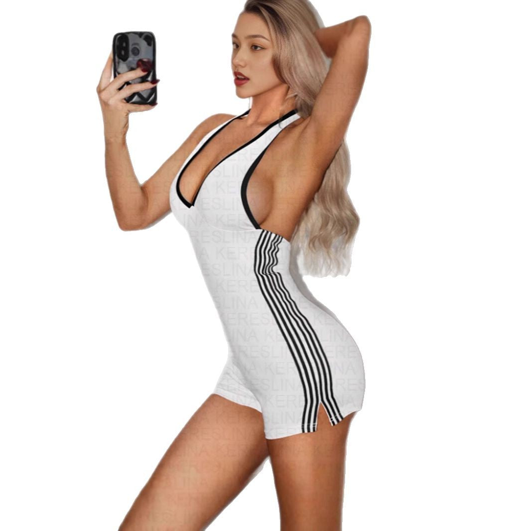 Damen Sportlicher Jumpsuit mit tiefem V-Ausschnitt und figurbetonter Silhouette Drune