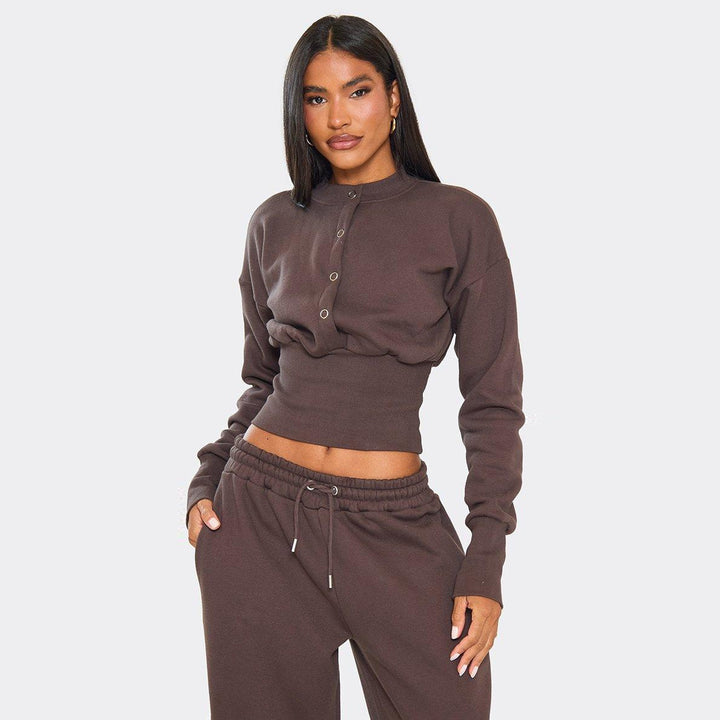 Damen bequeme Cropped Sweatshirt und weite Trainingshose Set Drune