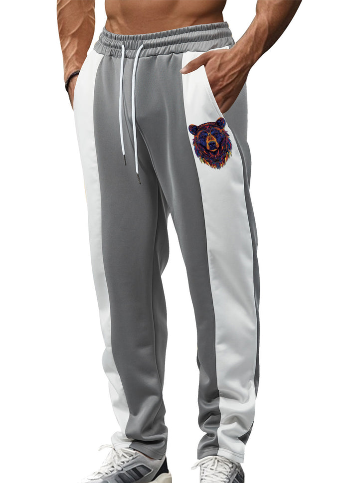 Herren nan sportive Trackpants mit seitlichen Kontrastbahnen elastischem Bund Kordelzug und Hirschstickerei Drune
