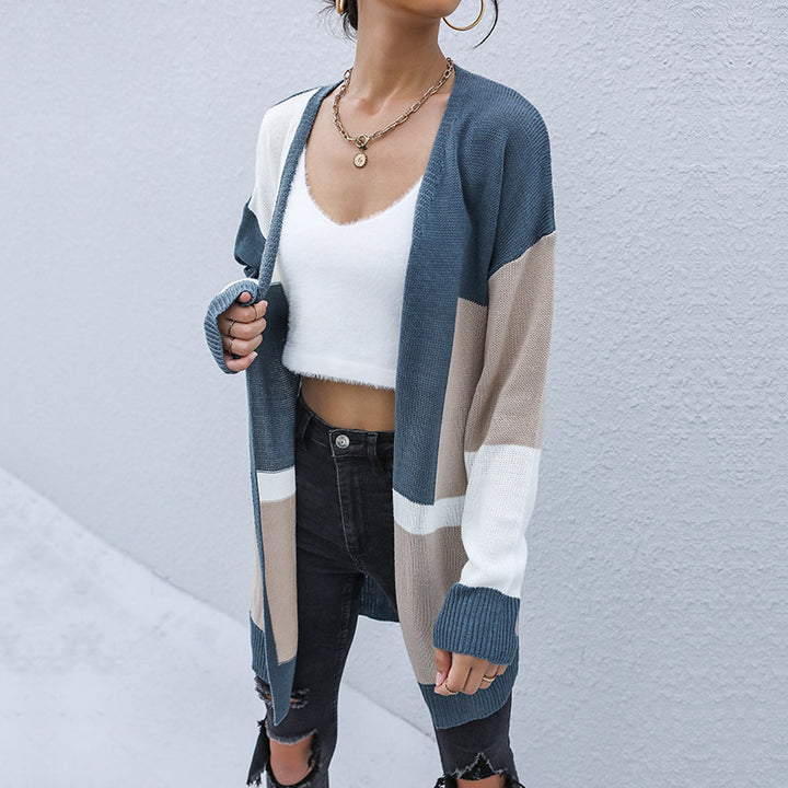 Damen gestreifter Strickcardigan mit offenem Schnitt und lässigen Ärmeln Drune