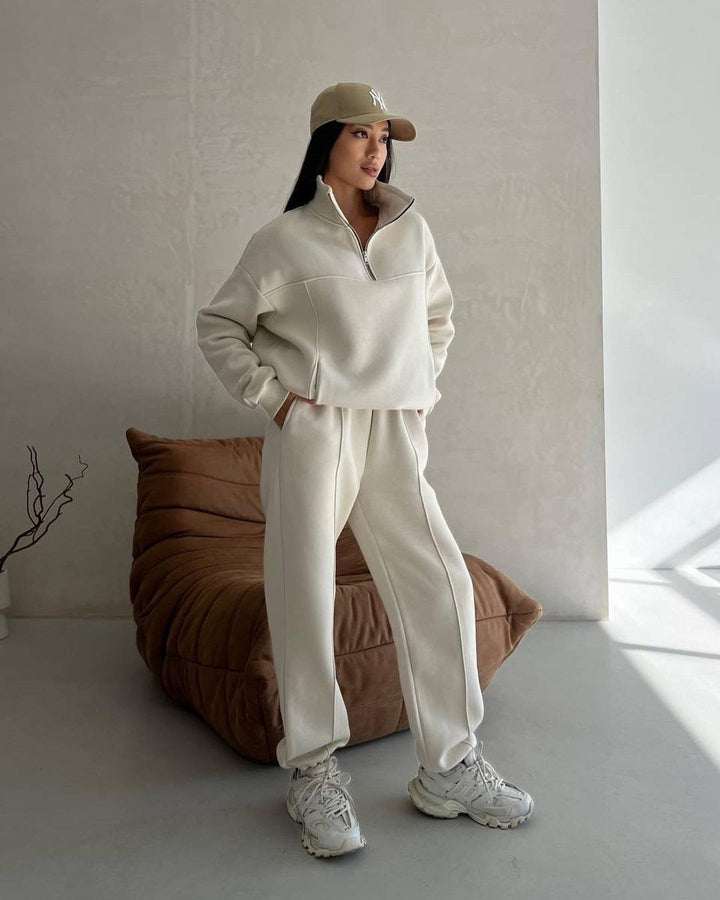 Damen Sportliches Fleece-Kombinationsset mit Stehkragen Drune