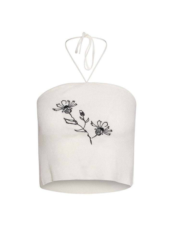 Damen gehäkeltes Crop-Top mit floraler Stickerei Drune