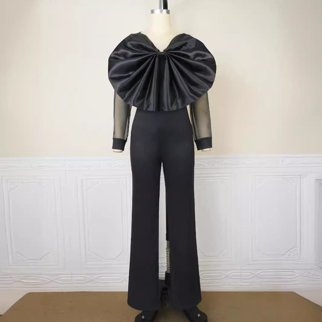 Damen Eleganter Jumpsuit mit voluminösem Satinkleid Drune