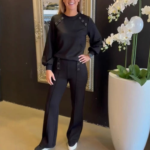 Damen elegantes Sweatshirt und stilvolle High-Waist-Hosen Set Drune
