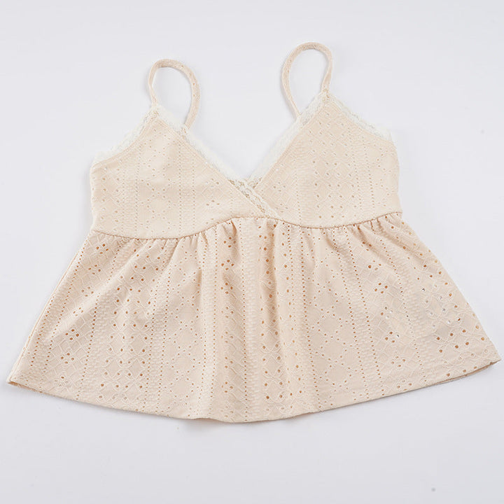 Damen Spaghetti-Trägertop mit feinem Spitzendetail und luftiger Baumwollstruktur Drune