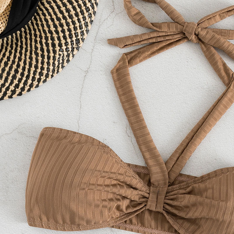 Damen Bandeau-Bikini-Set mit modischem Wickeldetail und hohem Beinausschnitt Drune