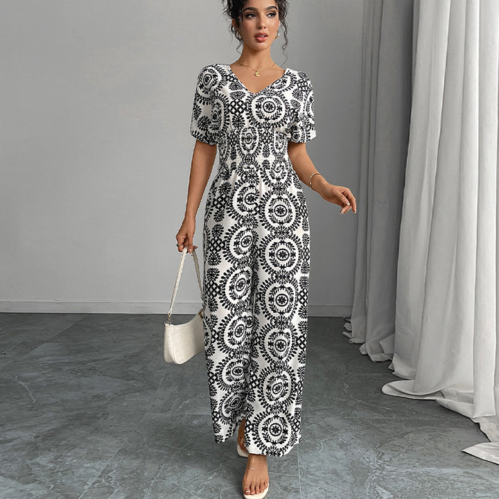 Damen Maxikleid mit elegantem V-Ausschnitt und floralen Mustern Drune
