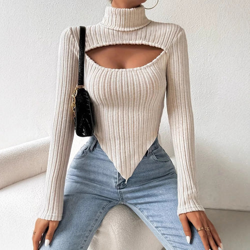 Damen Langarm-Body mit asymmetrischem Ausschnitt und Rippstruktur Drune