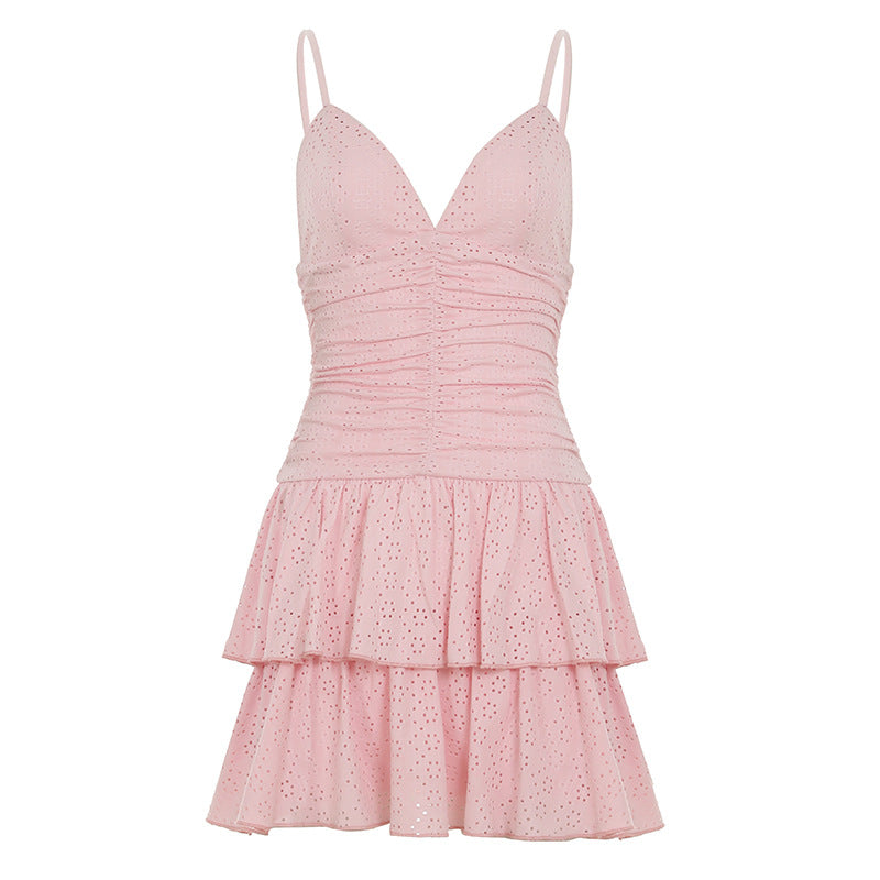 Damen Mini-Kleid mit voluminösem Rüschensaum und feinen Spitzendetails Drune