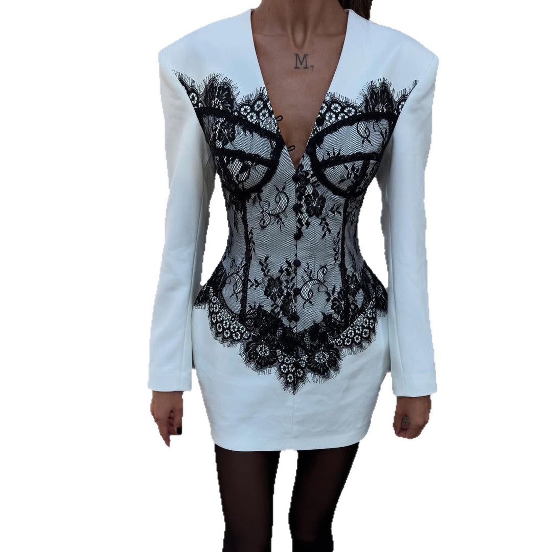 Damen Elegantes Blazer-Kleid mit Spitzen-Detail und tailliertem Schnitt Drune
