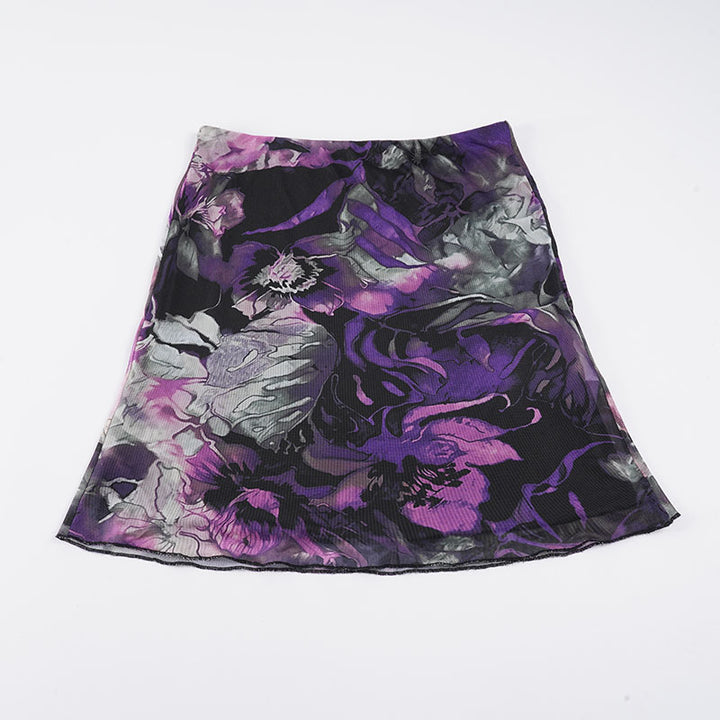 Damen Blumenmuster Midirock mit elastischem Bund und schwingendem Saum Drune