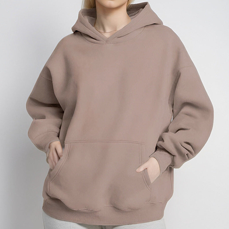 Damen nan lockerer Kapuzenpullover aus French Terry mit tiefer Schulterpassform und Kängurutasche Drune