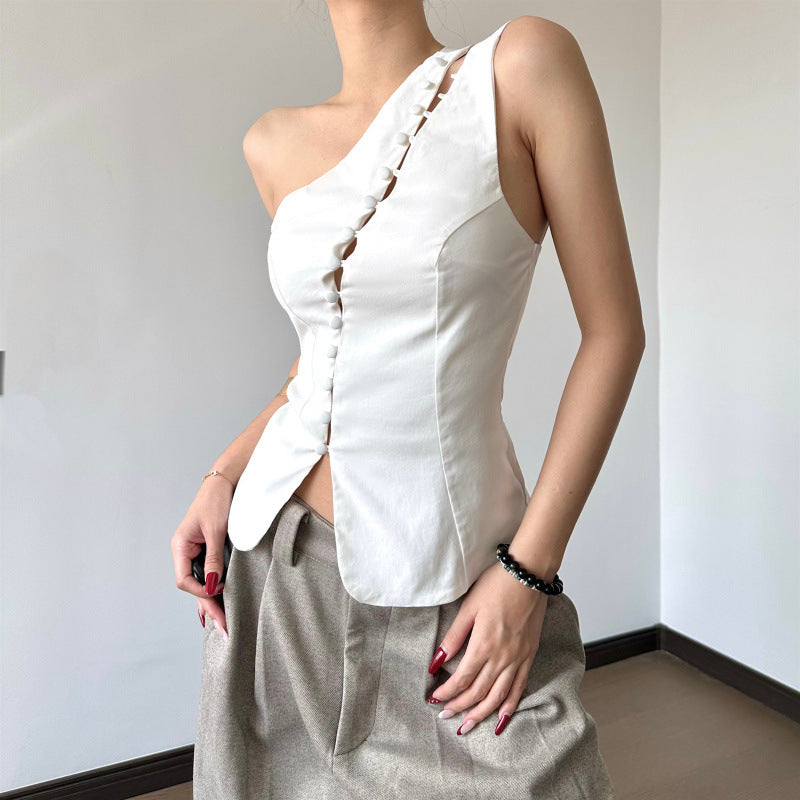 Damen Asymmetrisches Blusenshirt mit Knopfdetails Drune