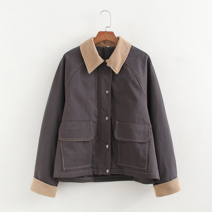 Damen lässige Übergangsjacke mit stylishem Cordkragen und praktischen Taschen Drune