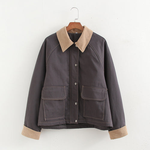Damen lässige Übergangsjacke mit stylishem Cordkragen und praktischen Taschen Drune