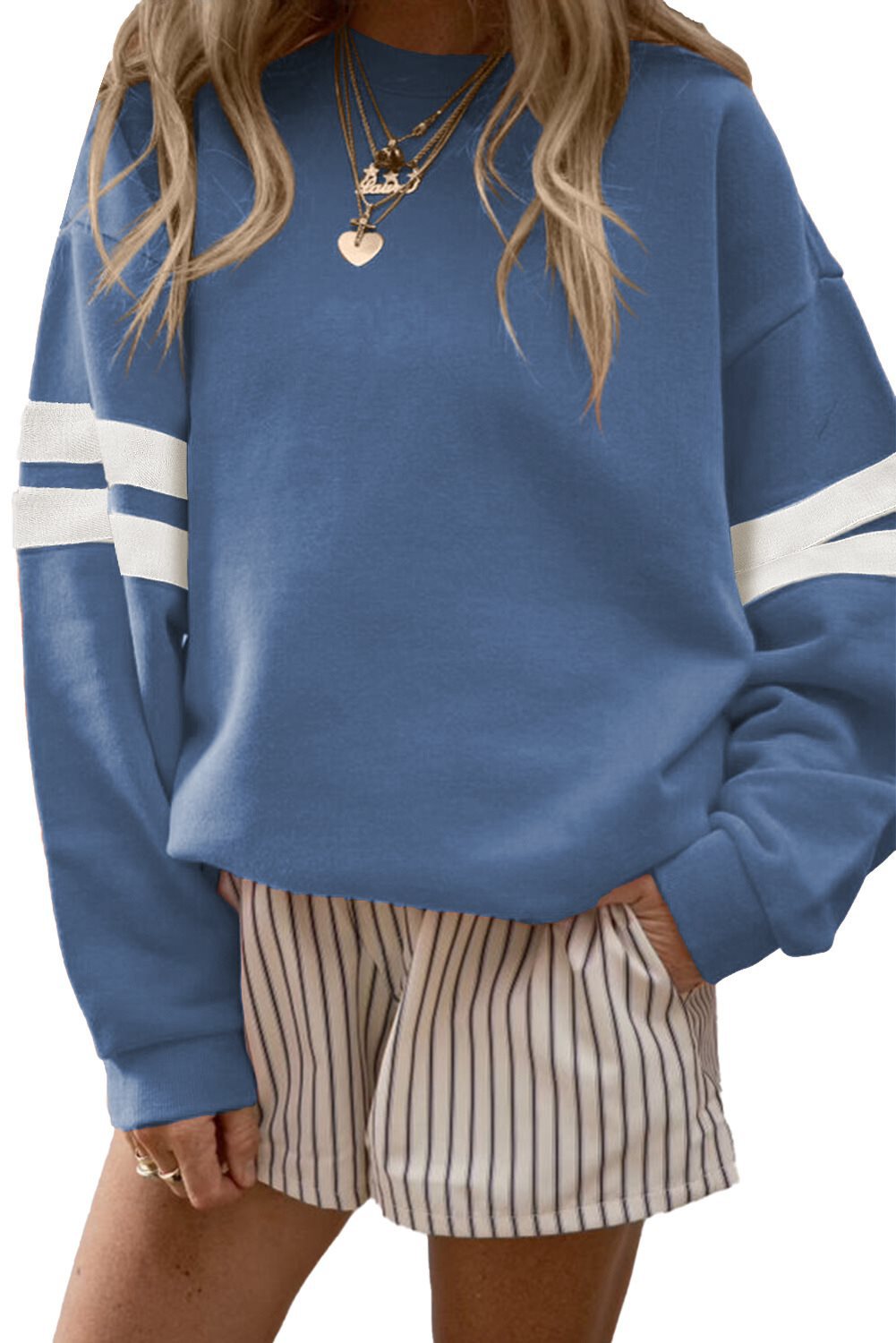 Damen lässiger Sweatshirt mit gestreiften Details und weitem Schnitt Drune