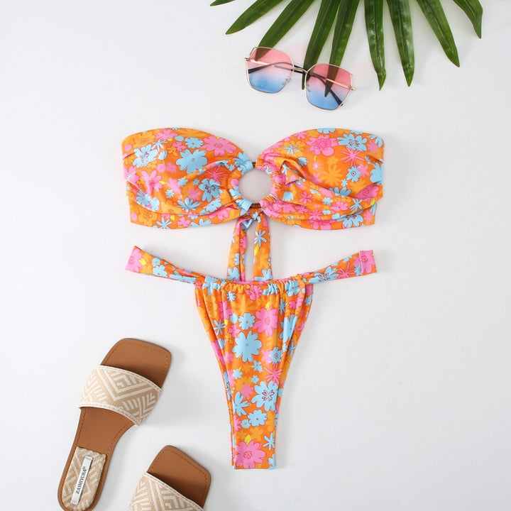 Damen Bandeau Bikini mit kreativem Raffungseffekt und verspieltem Design Drune