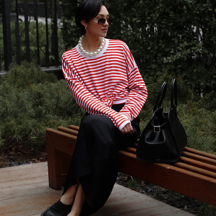 Damen lässiges gestreiftes Longsleeve mit Knoten-Detail Drune