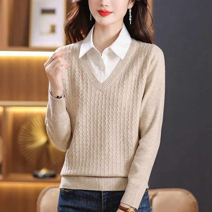 Damen Strickpullover mit V-Ausschnitt und strukturiertem Design Drune