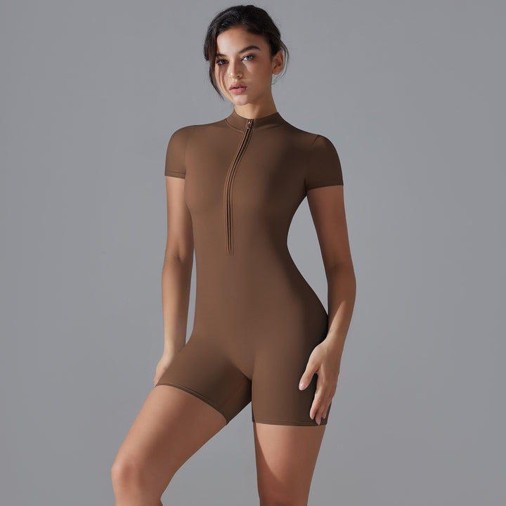 Damen Sportlicher Jumpsuit mit kurzem Arm und praktischem Reißverschluss Drune