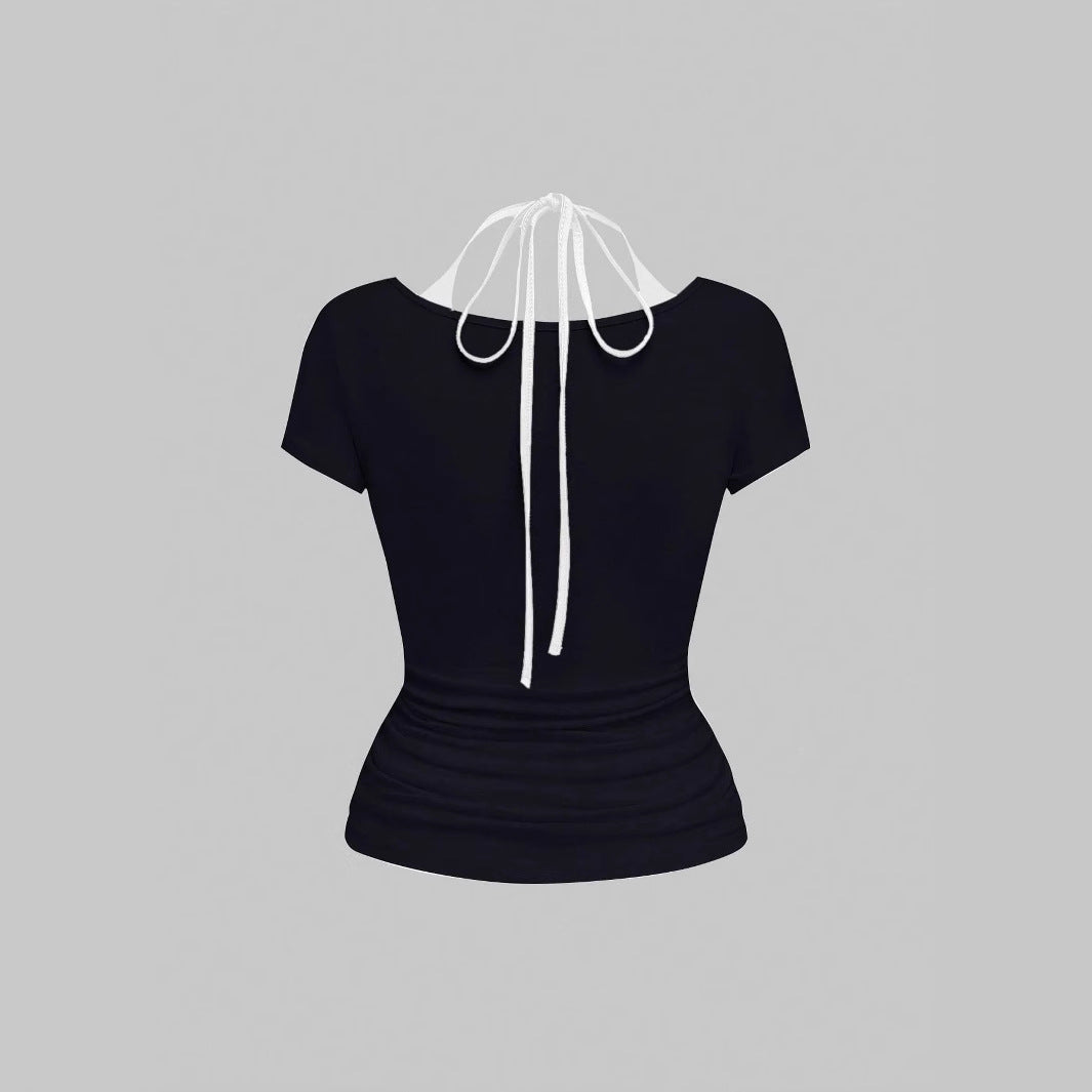 Damen kreatives Grafik-T-Shirt mit verführerischem Rückenausschnitt Drune