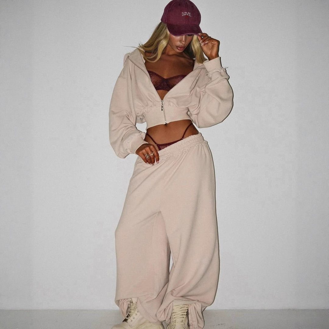 Damen lässiges und modisches Pucksack-Set mit cropped Oberteil Drune