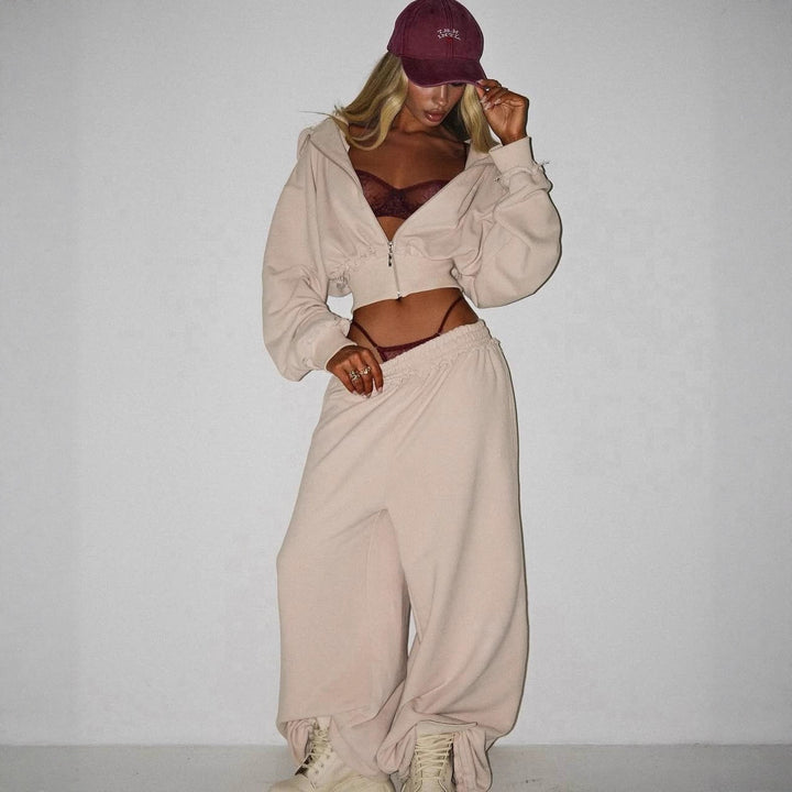 Damen lässiges und modisches Pucksack-Set mit cropped Oberteil Drune