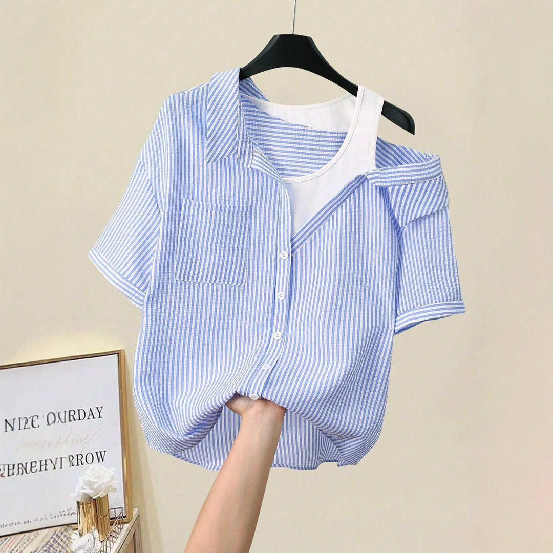 Damen lässige Bluse mit modischem Schnitt und asymmetrischem Design Drune