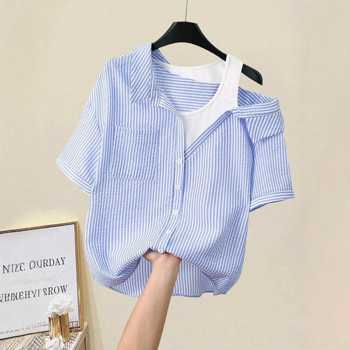 Damen lässige Bluse mit modischem Schnitt und asymmetrischem Design Drune