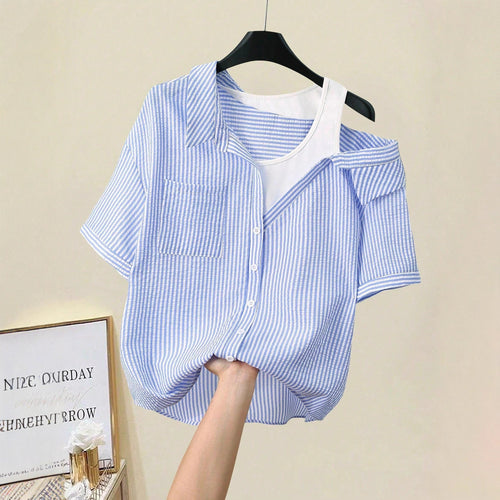 Damen lässige Bluse mit modischem Schnitt und asymmetrischem Design Drune